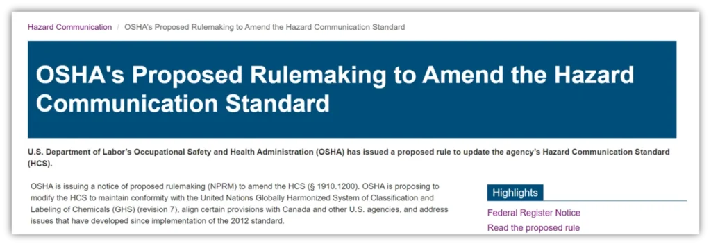 Osha Proposed Rulemakin To Amend Hazcom Standard